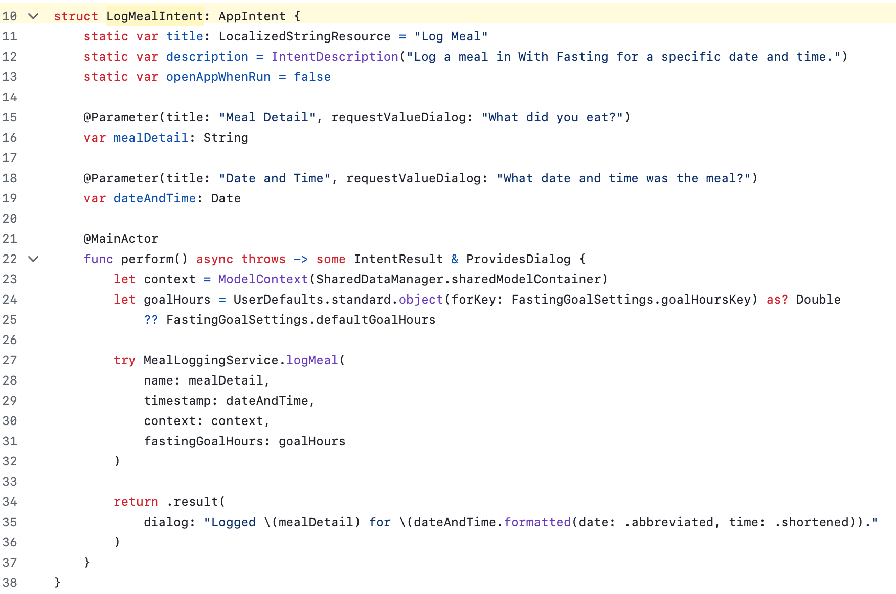 Shortcuts intent code